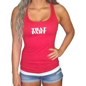 Red Table Talk Racerback Athleisure Workout Casual Comfy Tank Top Red White Sz S